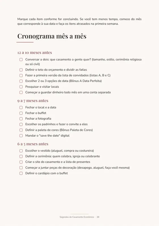 Cronograma mês a mês do planner